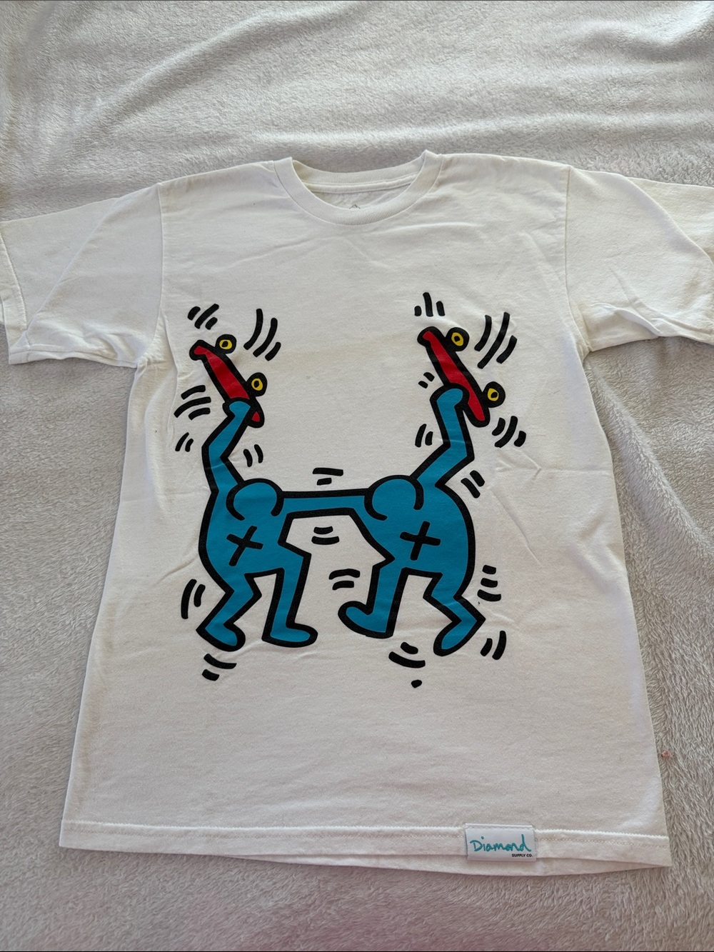 Diamond x Graphic Skate Tee - White with Blue Motif